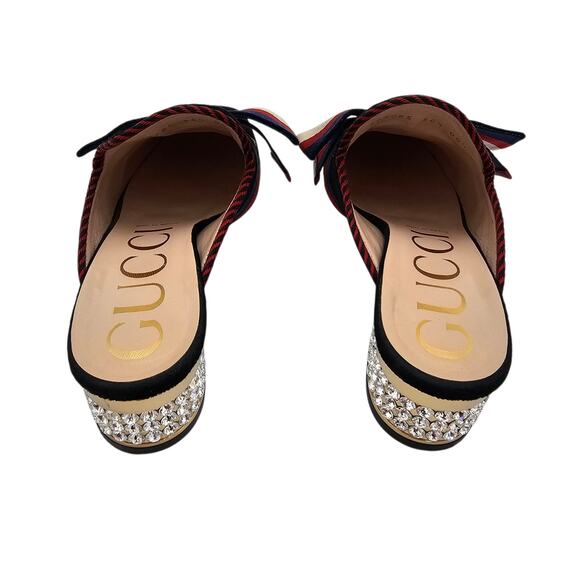 Gucci Sylvie Mule Slipper Black Velvet Star Web Stripe Bow Size 36.5 US 6.5 - Picture 6 of 11